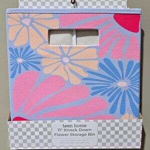 Teen Home 11" Blue & Pink Tropical Floral Print Knock Down Cubby Storage Bin